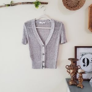 LOFT Petite Knit Sparkle Cardigan Taupe/Gray MP